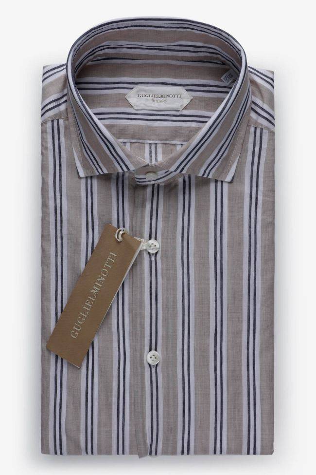 guglielminotti Hemd Herren Guglielminotti Regular Streifen 56% linen 44% cotton kragen Französisch Lange Ärmel