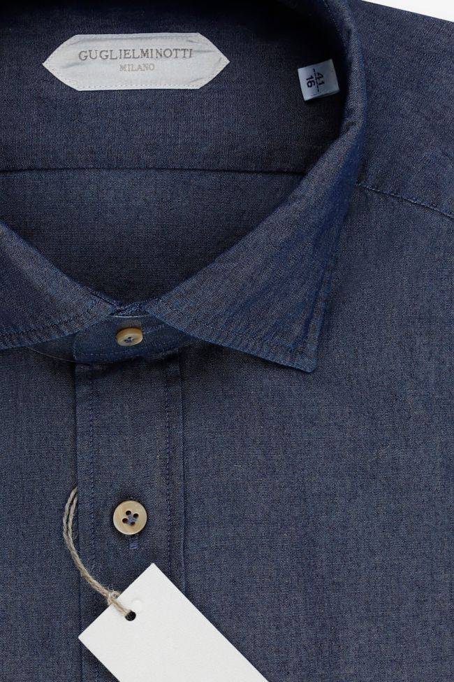 Guglielminotti Hemd Herren Guglielminotti Slim Einfarbig 100% Baumwolle Kragen Italienisch Lange Ärmel