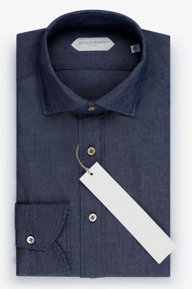 guglielminotti Hemd Herren Guglielminotti Slim Einfarbig 100% Baumwolle kragen Italienisch Lange Ärmel