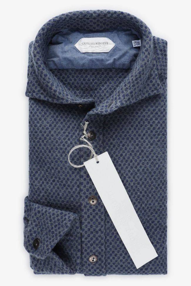 guglielminotti Hemd Herren Guglielminotti Slim Halb Unifarben 60% cotton 40% wool kragen Französisch Lange Ärmel