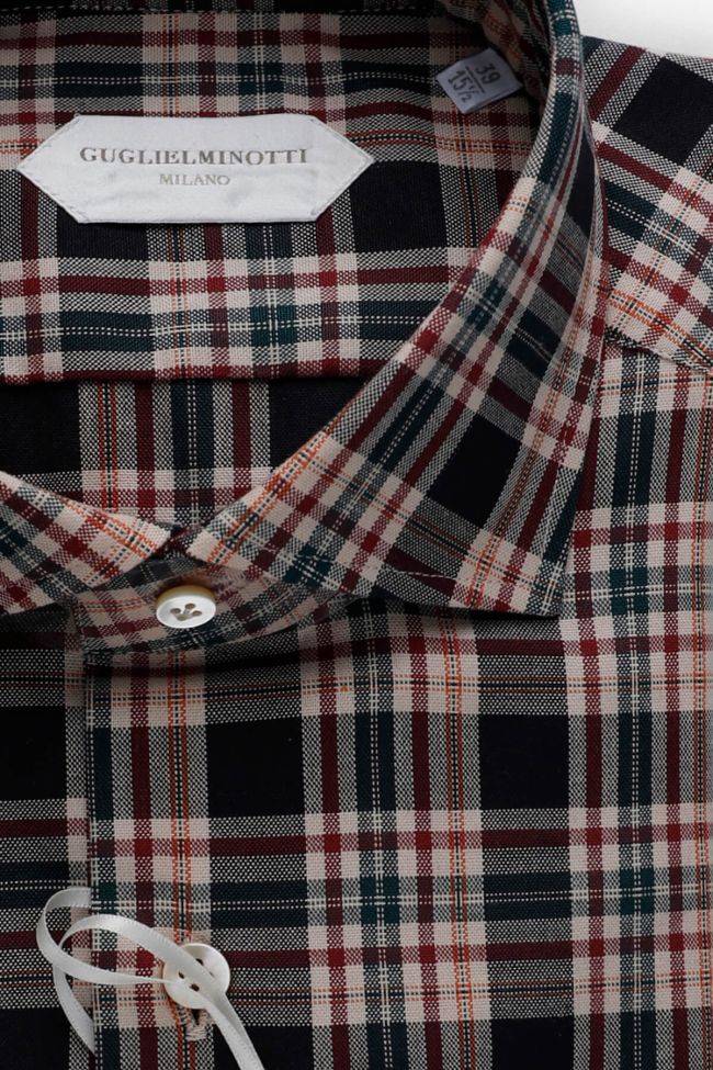 Guglielminotti Hemd Herren Guglielminotti Slim Karo 100% Baumwolle Kragen Französisch Lange Ärmel
