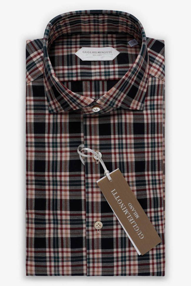 guglielminotti Hemd Herren Guglielminotti Slim Karo 100% Baumwolle kragen Französisch Lange Ärmel