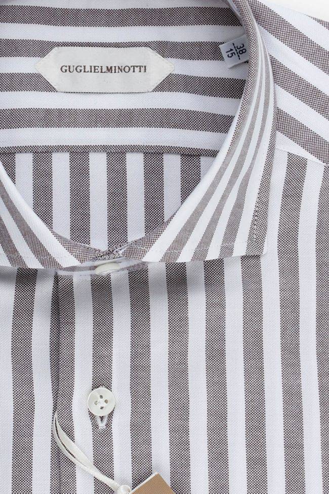 Guglielminotti Hemd Herren Guglielminotti Slim Streifen 100% Baumwolle Kragen Französisch Lange Ärmel