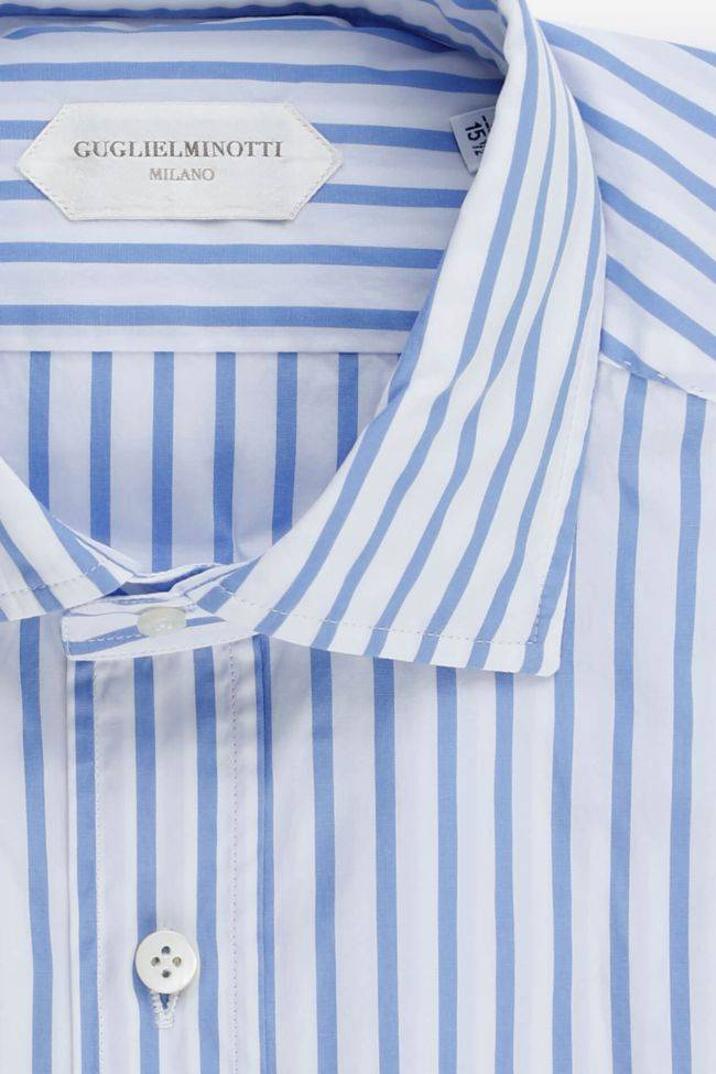 Guglielminotti Hemd Herren Guglielminotti Slim Streifen 100% Baumwolle Gewaschen Kragen Französisch Lange Ärmel