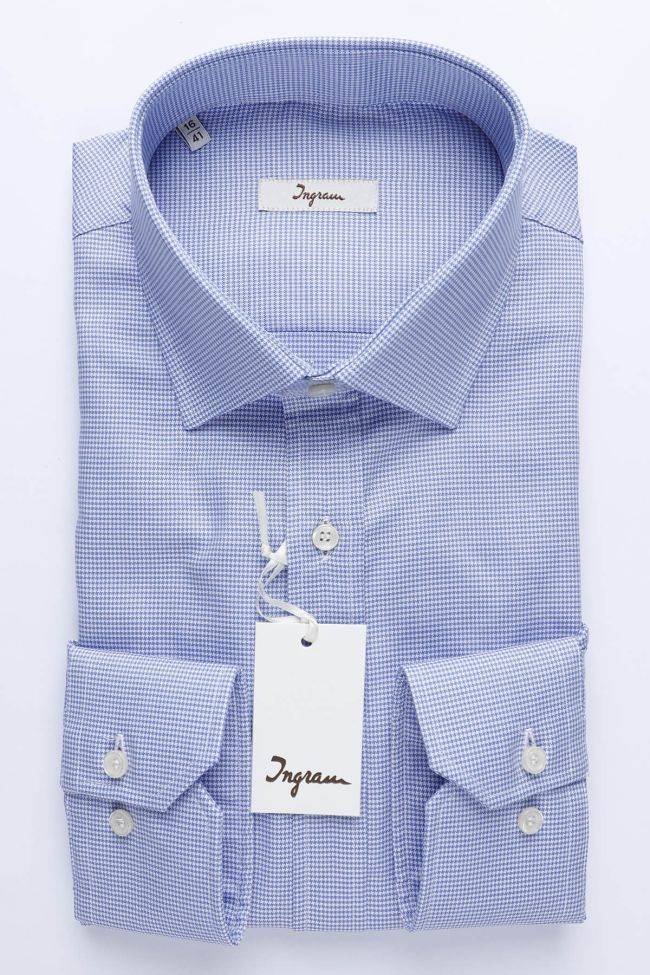 ingram Hemd Herren Ingram Classic Halb Unifarben 100% Baumwolle kragen Italienisch Lange Ärmel