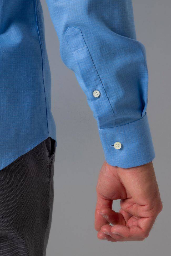 Ingram Hemd Herren Ingram Regular Einfarbig 80% Baumwolle 20% Leinen Kragen Button-Down Lange Ärmel