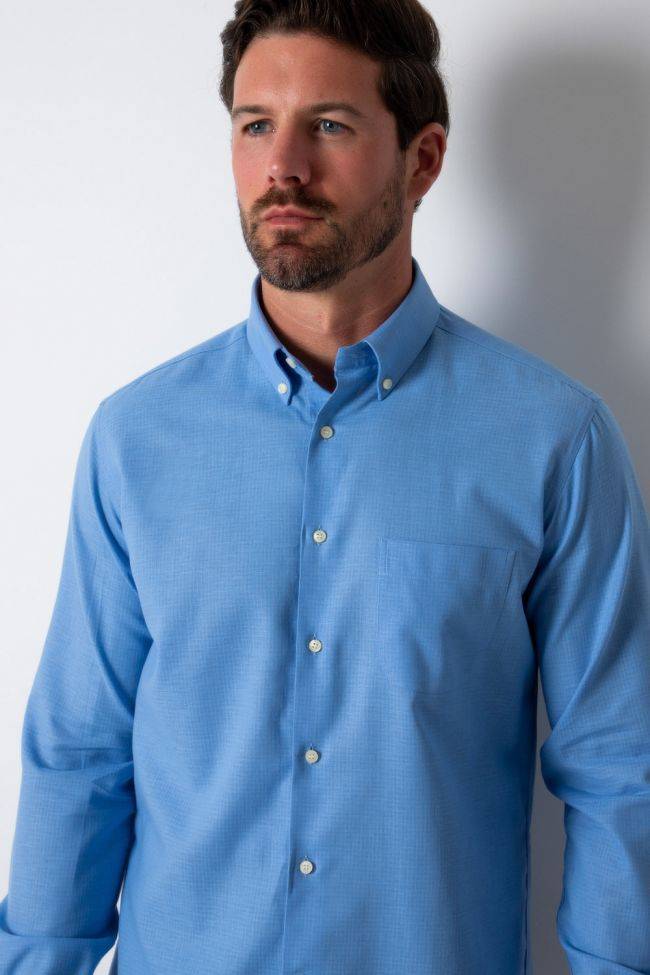 Ingram Hemd Herren Ingram Regular Einfarbig 80% Baumwolle 20% Leinen Kragen Button-Down Lange Ärmel