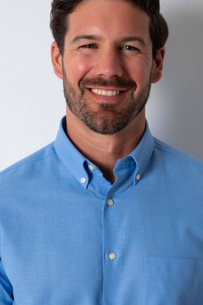 Ingram Hemd Herren Ingram Regular Einfarbig 80% Baumwolle 20% Leinen Kragen Button-Down Lange Ärmel