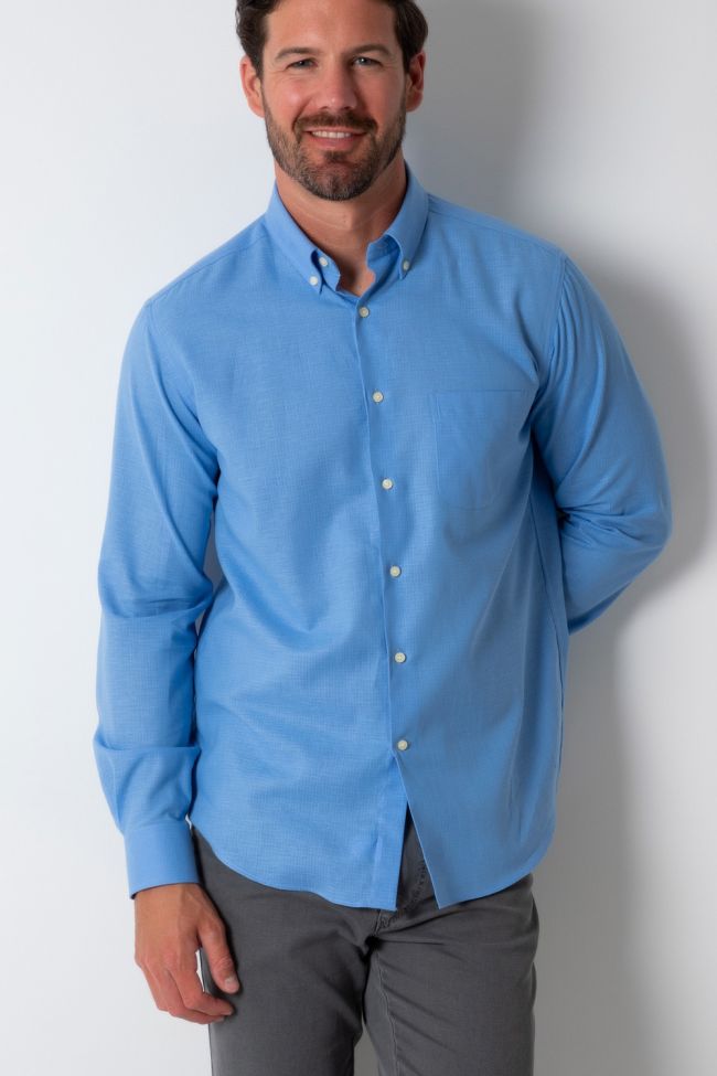 ingram Hemd Herren Ingram Regular Einfarbig 80% Baumwolle 20% Leinen kragen Button-Down Lange Ärmel