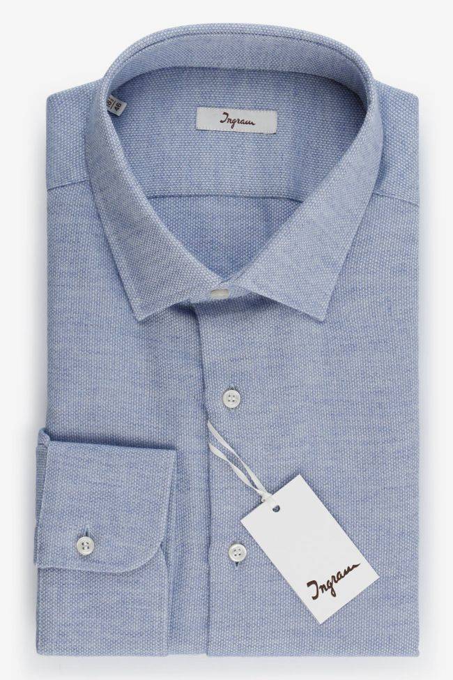 ingram Hemd Herren Ingram Regular Halb Unifarben 60% cotton 40% wool kragen Italienisch Lange Ärmel