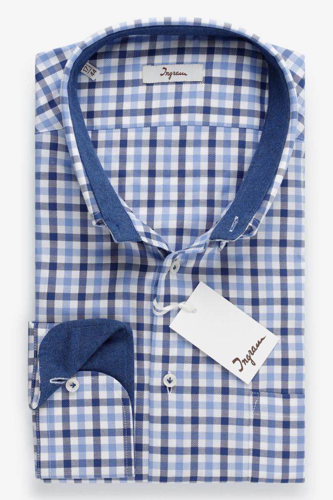Ingram Hemd Herren Ingram Regular Karo 100% Baumwolle Kragen Französisch Lange Ärmel