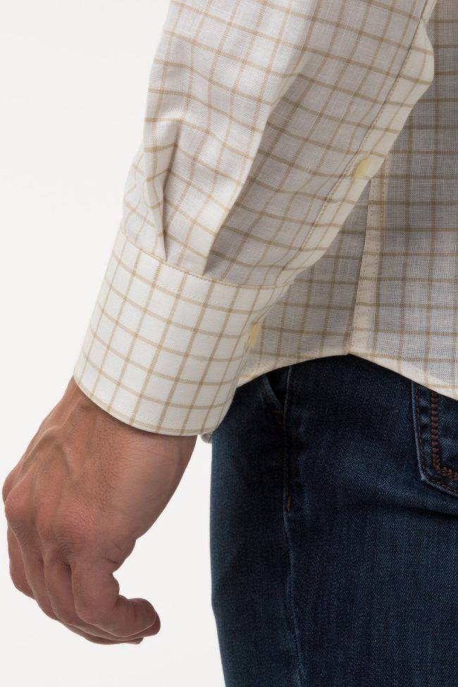 Ingram Hemd Herren Ingram Regular Karo 80% Baumwolle 20% Leinen Kragen Button-Down Lange Ärmel