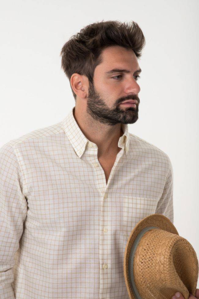 Ingram Hemd Herren Ingram Regular Karo 80% Baumwolle 20% Leinen Kragen Button-Down Lange Ärmel