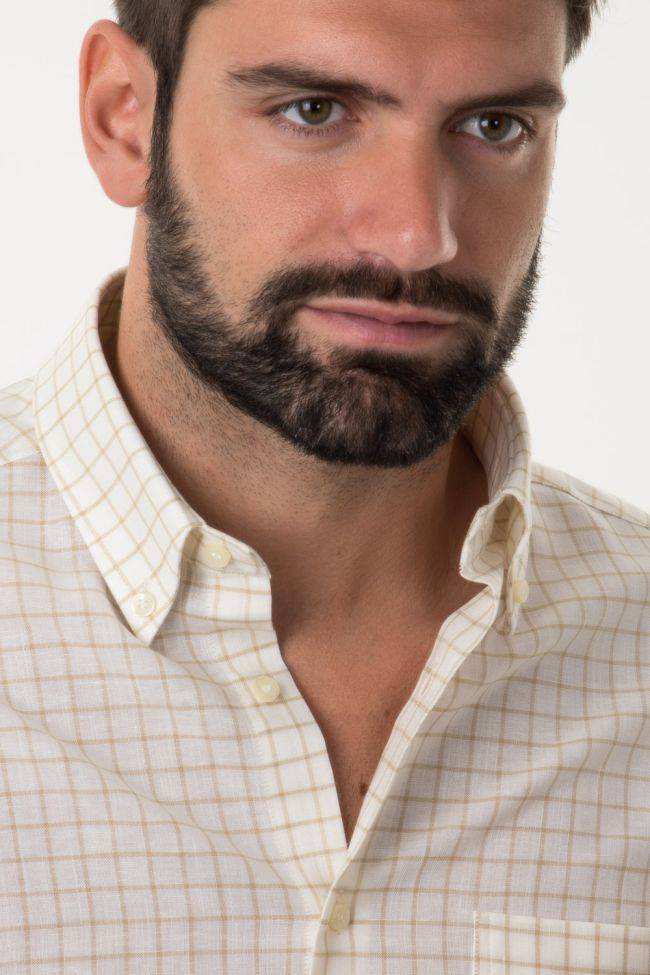 Ingram Hemd Herren Ingram Regular Karo 80% Baumwolle 20% Leinen Kragen Button-Down Lange Ärmel