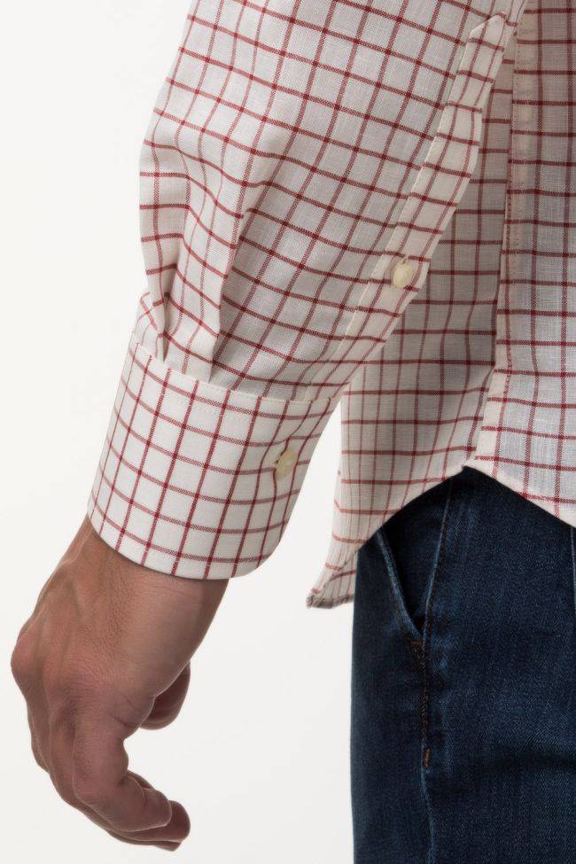Ingram Hemd Herren Ingram Regular Karo 80% Baumwolle 20% Leinen Kragen Button-Down Lange Ärmel