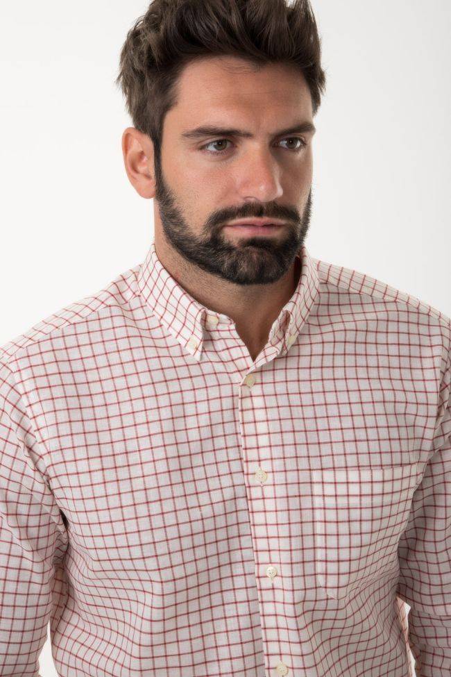 ingram Hemd Herren Ingram Regular Karo 80% Baumwolle 20% Leinen kragen Button-Down Lange Ärmel