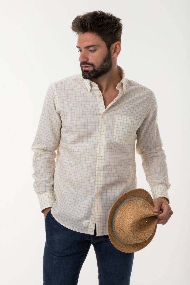 ingram Hemd Herren Ingram Regular Karo 80% Baumwolle 20% Leinen kragen Button-Down Lange Ärmel