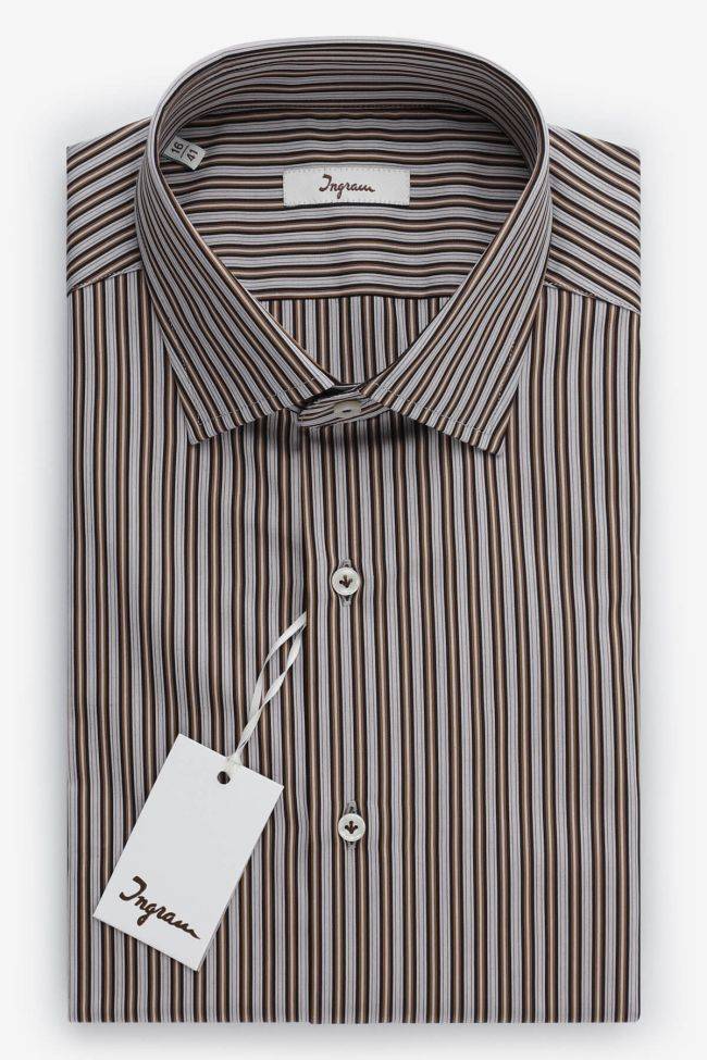ingram Hemd Herren Ingram Regular Streifen 100% Baumwolle kragen Französisch Lange Ärmel
