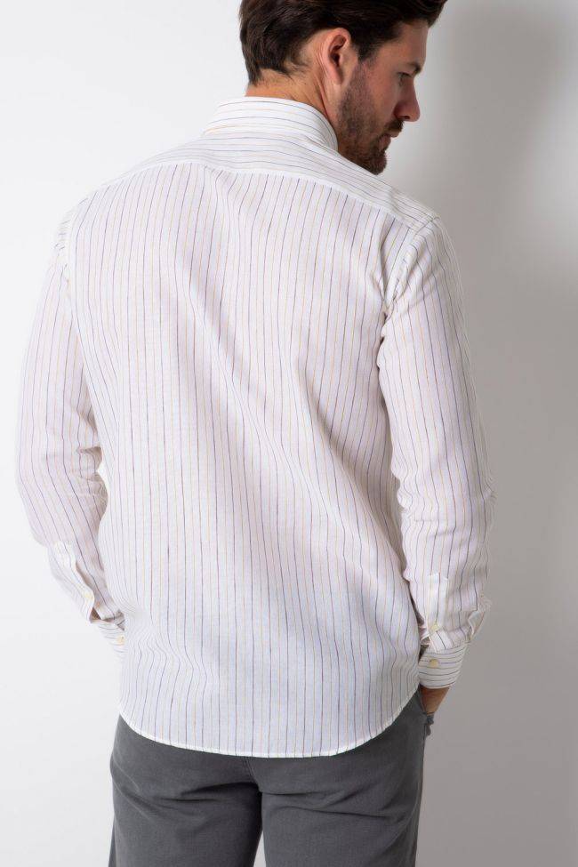 Ingram Hemd Herren Ingram Regular Streifen 80% Baumwolle 20% Leinen Kragen Button-Down Lange Ärmel