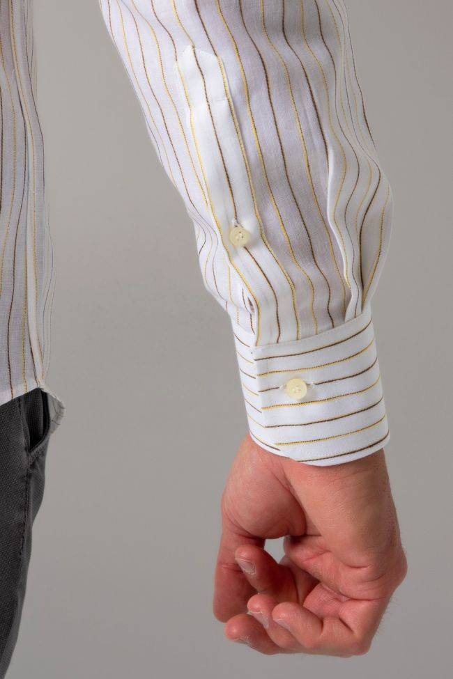 Ingram Hemd Herren Ingram Regular Streifen 80% Baumwolle 20% Leinen Kragen Button-Down Lange Ärmel