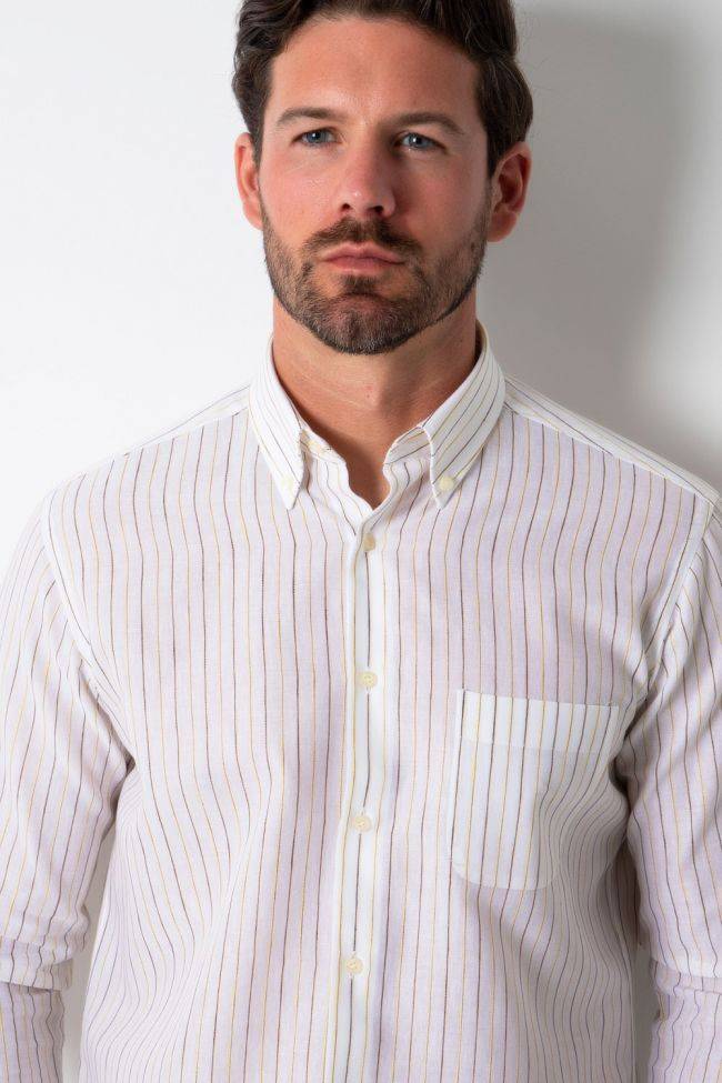 Ingram Hemd Herren Ingram Regular Streifen 80% Baumwolle 20% Leinen Kragen Button-Down Lange Ärmel