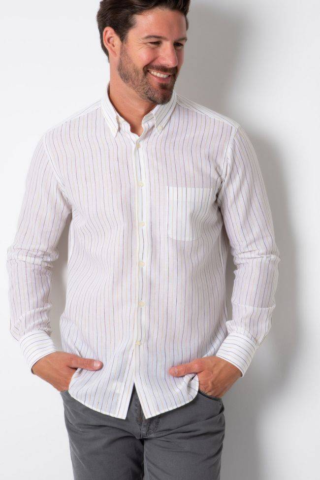 ingram Hemd Herren Ingram Regular Streifen 80% Baumwolle 20% Leinen kragen Button-Down Lange Ärmel