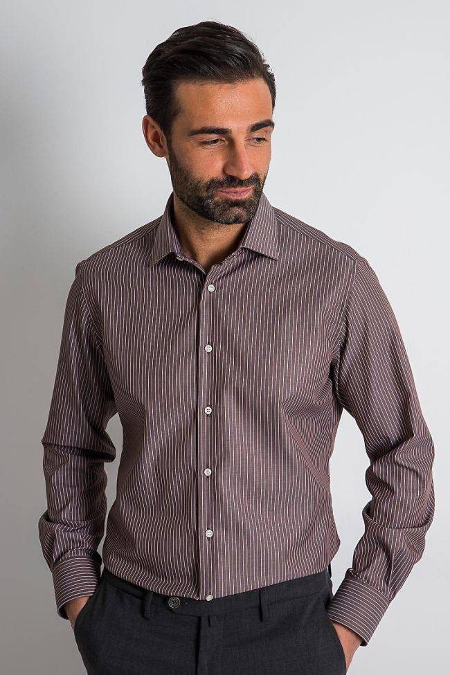 Ingram Hemd Herren Ingram Slim Bügelfreie Streifen 100% Baumwolle Kragen Italienisch Lange Ärmel