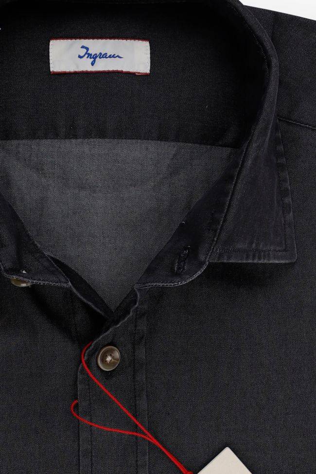 Ingram Hemd Herren Ingram Slim Einfarbig 100% Baumwolle Denim Jeans Kragen Italienisch Lange Ärmel