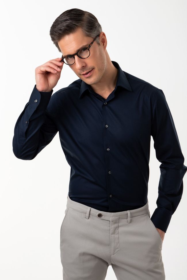 ingram Hemd Herren Ingram Slim Einfarbig 100% Baumwolle kragen Italienisch Lange Ärmel