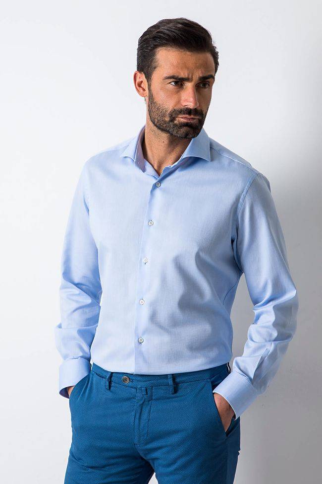 Ingram Hemd Herren Ingram Slim Einfarbig 100% Baumwolle Kragen Französisch Lange Ärmel