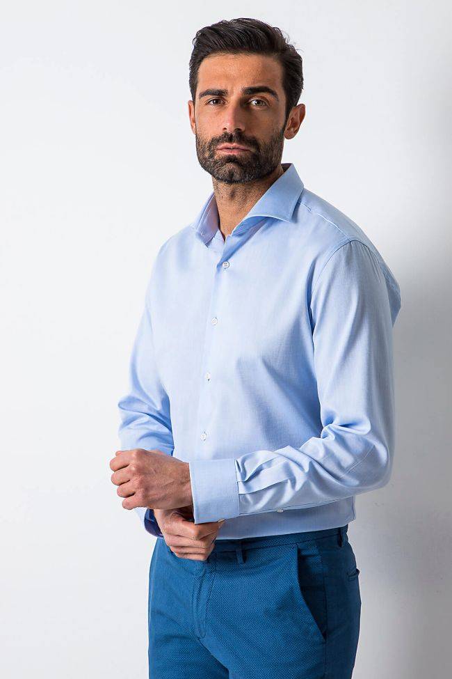 ingram Hemd Herren Ingram Slim Einfarbig 100% Baumwolle kragen Französisch Lange Ärmel