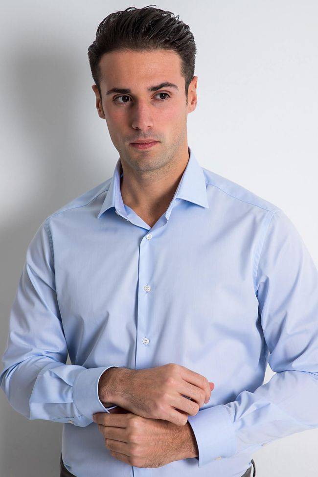 Ingram Hemd Herren Ingram Slim Einfarbig 100% Baumwolle Kragen Italienisch Lange Ärmel