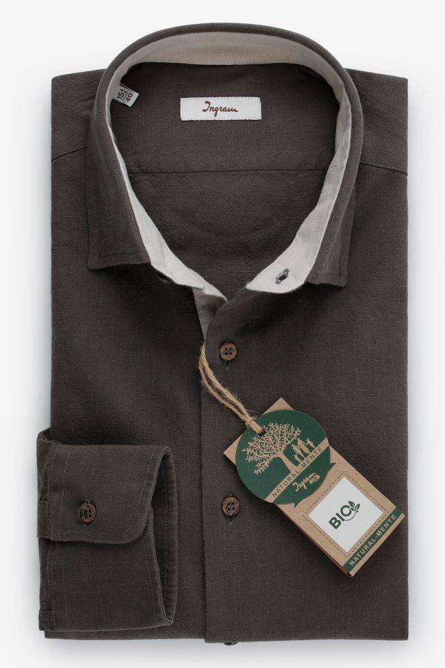 ingram Hemd Herren Ingram Slim Einfarbig 100% Baumwolle kragen Italienisch Lange Ärmel