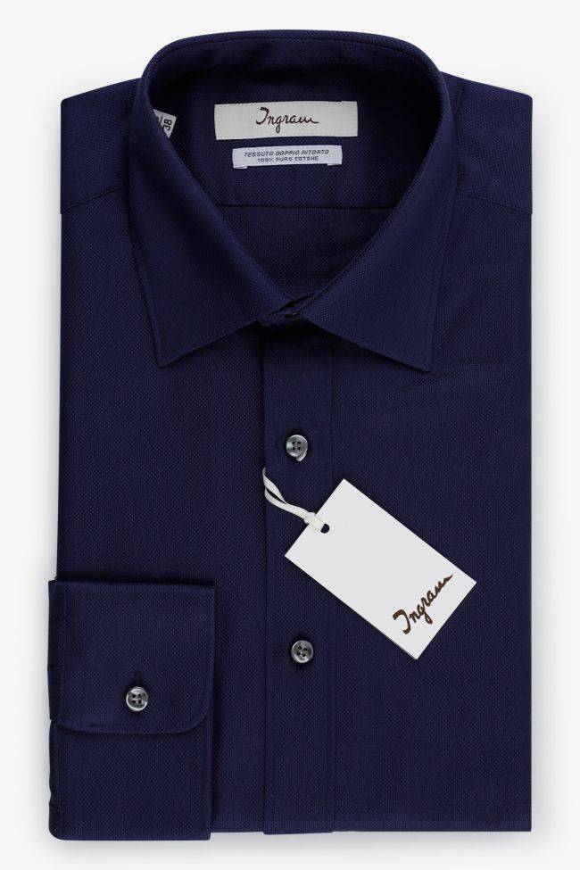 ingram Hemd Herren Ingram Slim Einfarbig 100% Baumwolle kragen Italienisch Lange Ärmel