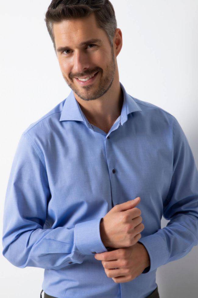 Ingram Hemd Herren Ingram Slim Einfarbig 100% Baumwolle Kragen Französisch Lange Ärmel