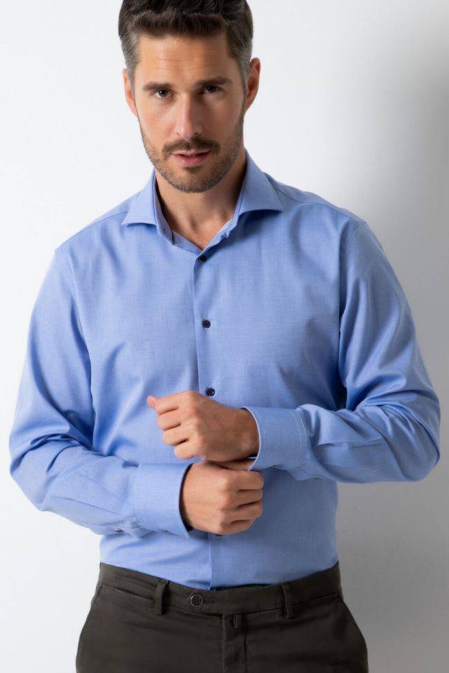 ingram Hemd Herren Ingram Slim Einfarbig 100% Baumwolle kragen Französisch Lange Ärmel