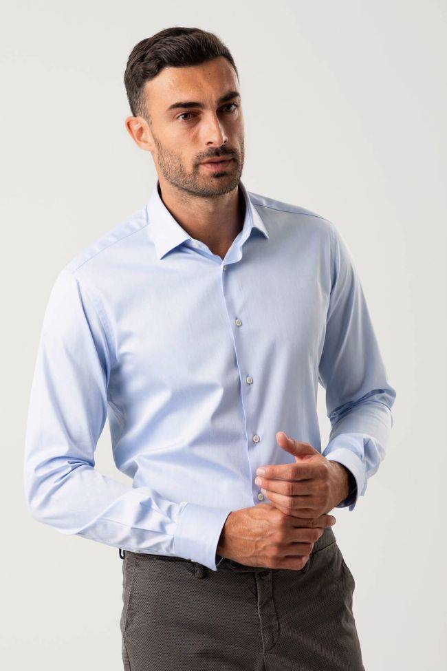 ingram Hemd Herren Ingram Slim Einfarbig 100% Baumwolle kragen Italienisch Lange Ärmel