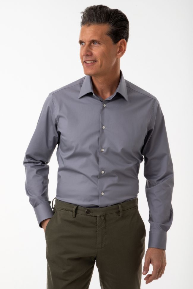 ingram Hemd Herren Ingram Slim Einfarbig 100% Baumwolle kragen Italienisch Lange Ärmel