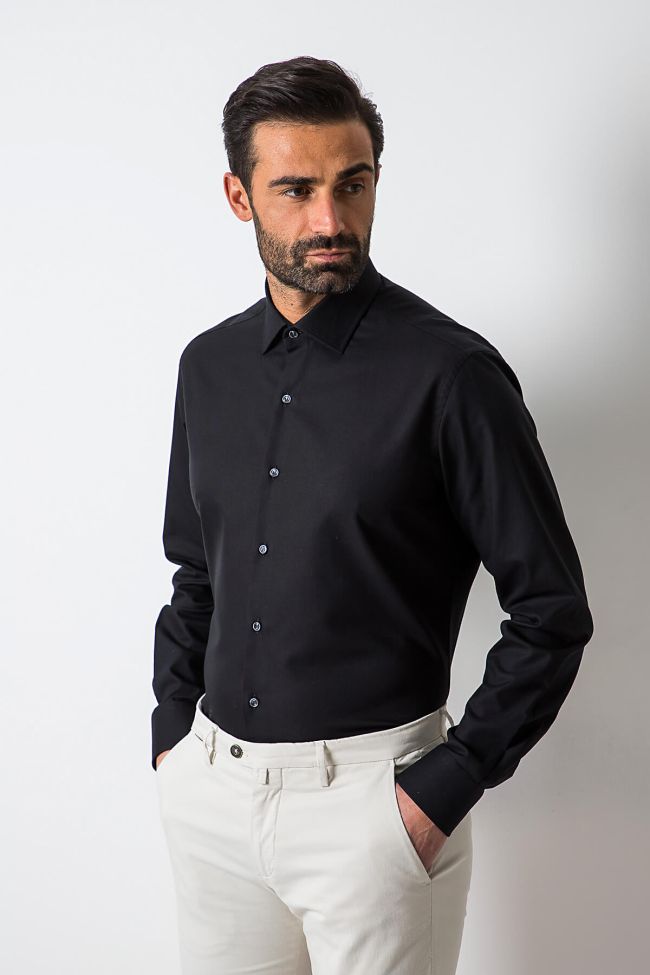 ingram Hemd Herren Ingram Slim Einfarbig 100% Baumwolle kragen Italienisch Lange Ärmel