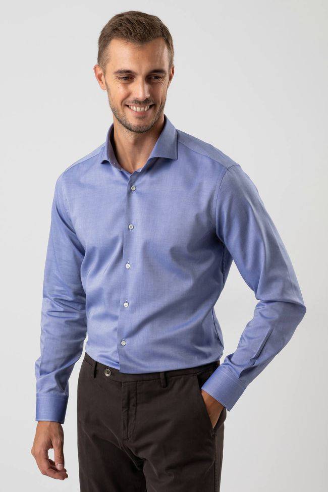 ingram Hemd Herren Ingram Slim Einfarbig 100% Baumwolle kragen Französisch Lange Ärmel