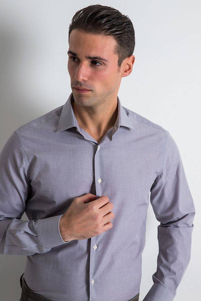Ingram Hemd Herren Ingram Slim Einfarbig 100% Baumwolle Kragen Italienisch Lange Ärmel