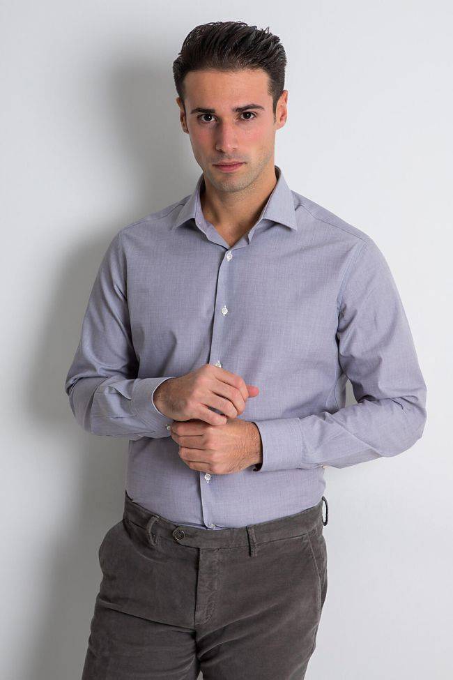 ingram Hemd Herren Ingram Slim Einfarbig 100% Baumwolle kragen Italienisch Lange Ärmel