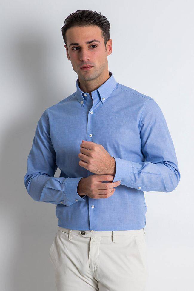 Ingram Hemd Herren Ingram Slim Einfarbig 100% Baumwolle Kragen Button-Down Lange Ärmel