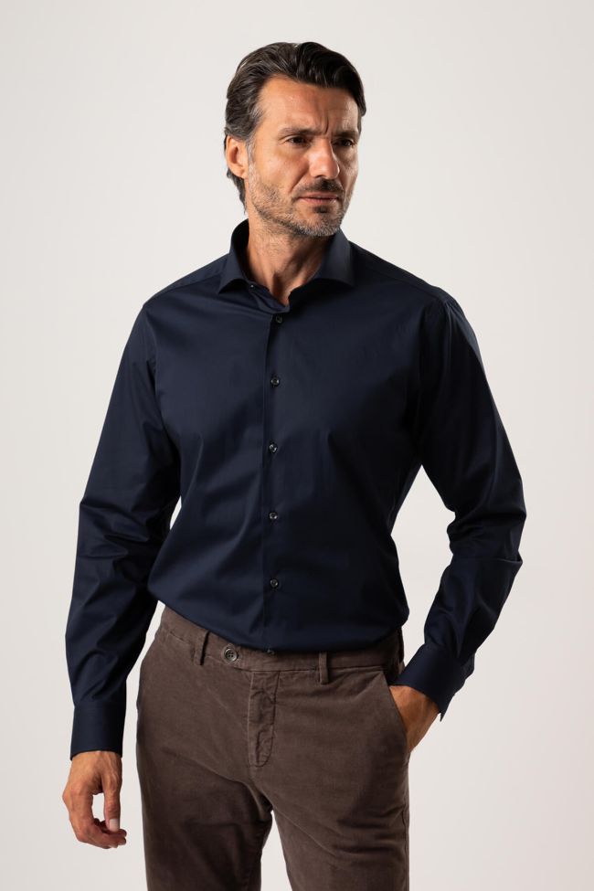ingram Hemd Herren Ingram Slim Einfarbig 97% Baumwolle 3% elastan kragen Französisch Lange Ärmel