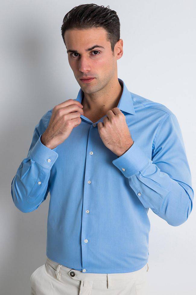 Ingram Hemd Herren Ingram Slim Halb Unifarben 100% Baumwolle Kragen Italienisch Lange Ärmel