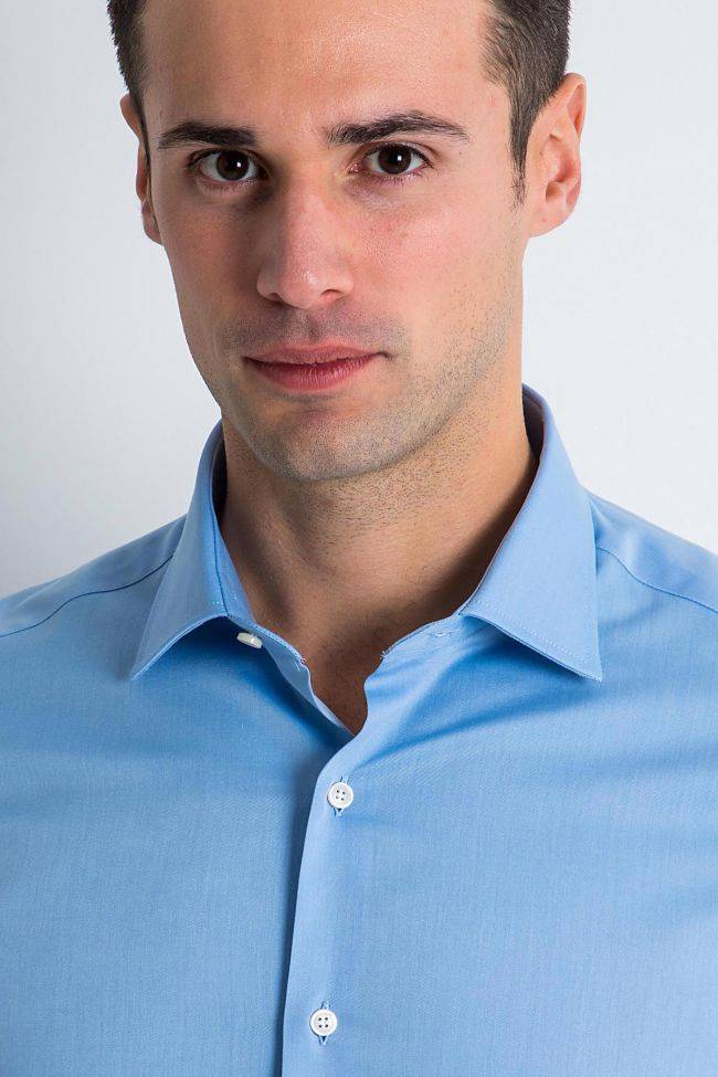 Ingram Hemd Herren Ingram Slim Halb Unifarben 100% Baumwolle Kragen Italienisch Lange Ärmel