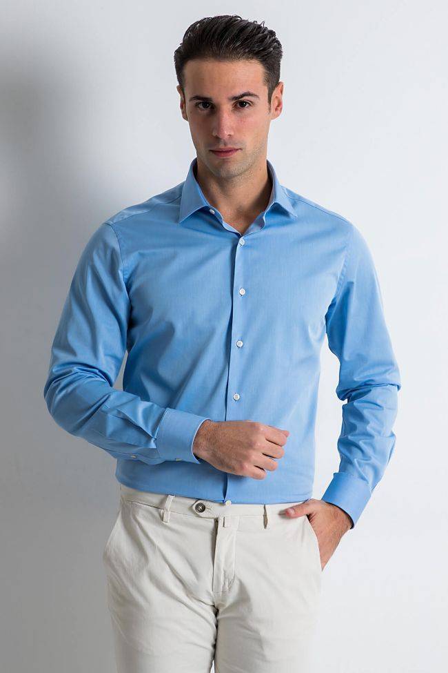 ingram Hemd Herren Ingram Slim Halb Unifarben 100% Baumwolle kragen Italienisch Lange Ärmel