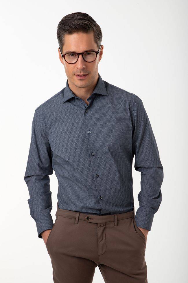 Ingram Hemd Herren Ingram Slim Halb Unifarben 100% Baumwolle Kragen Französisch Lange Ärmel