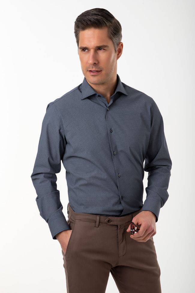 ingram Hemd Herren Ingram Slim Halb Unifarben 100% Baumwolle kragen Französisch Lange Ärmel