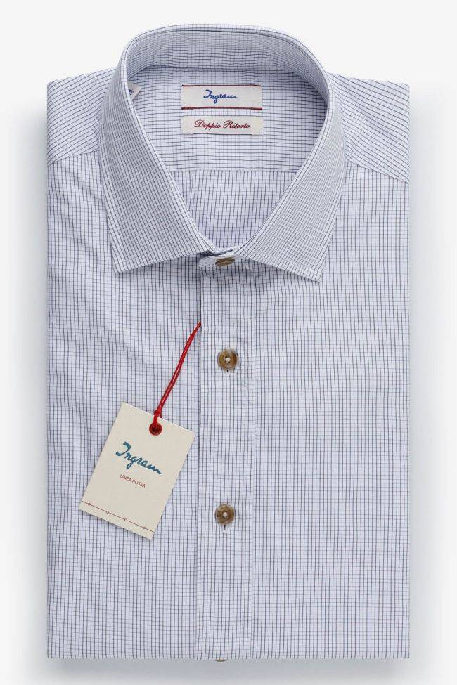 ingram Hemd Herren Ingram Slim Karo 100% Baumwolle kragen Französisch Lange Ärmel